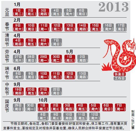 2013年节假日一览表/2013年法定节假日放假通知 2013年节假日一览表/2013年法定节假日放假通知